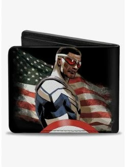 Deals 👏 Marvel Captain America Sam Wilson American Flag Pose Bifold Wallet 🌟 -Bags & Purses Shop Online 20214988 av1