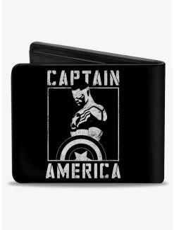 Flash Sale 🎁 Marvel Captain America Shield Pose Bifold Wallet ✔️ -Bags & Purses Shop Online 20215002 av1