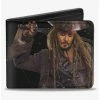 New 👏 Disney Pirates Of The Caribbean Jack Sparrow Vivid Pose Pirates Logo Skull Bifold Wallet 🥰