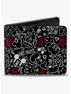 Hot Sale 🧨 Disney Mickey Mouse Icon Doodles Collage Bifold Wallet 🎉