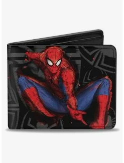 New 🔥 Marvel Spider-Man Jumping Pose Sketch Spiders Bifold Wallet 🔔