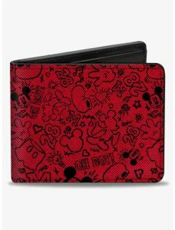 Wholesale ⭐ Disney Mickey Mouse Icon Doodles Collage Bifold Wallet ❤️