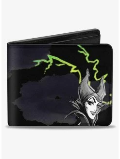 Best Sale 😀 Disney Maleficent Smiling Sketch Lightning Clouds Bifold Wallet 🤩