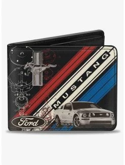 Best Pirce 🌟 Mustang Tri Bar Logo Diagonal Stripe Blueprint Bifold Wallet ✨