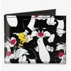 Cheap ✔️ Looney Tunes Sylvester and Tweety Poses Scattered Canvas Bifold Wallet ⌛ -Bags & Purses Shop Online 20215576 hi