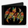 New 😀 DC Comics Bat Signal Black Multi Color Logos Stacked Bifold Wallet ✨