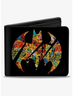 New 😀 DC Comics Bat Signal Black Multi Color Logos Stacked Bifold Wallet ✨