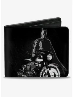 Outlet 🤩 DC Comics The Batman And Batcycle Pose Black White Bifold Wallet 🤩