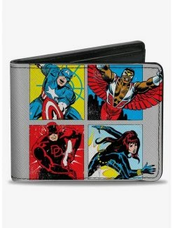 New 🥰 Marvel Avengers Retro Marvel Comics Superhero Pose Blocks And Title Logo Bifold Wallet 👏