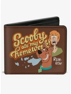 Promo 🛒 Scooby-Doo! Scooby Doo And Shaggy Scooby Ate My Homework Pose Brown Bifold Wallet 🥰
